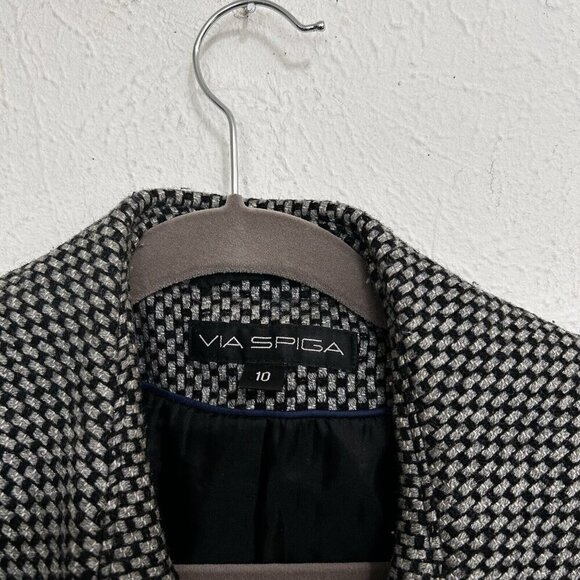 Via Spiga Coat Black Gray Check Double Breasted Peacoat Jacket Wool Cotton Sz 10 - Picture 4 of 12